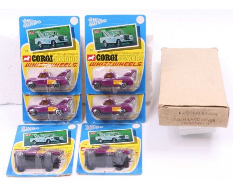 Corgi Juniors No. 31 Land Rover Breakdown Truck original trade pack containing 6 examples finished in purple with amber windo