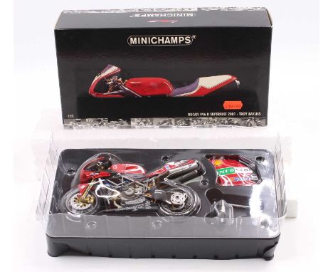 Minichamps 1/12th scale boxed Motorcycle, Ducatti 996 R Troy Bayliss 2001 Super bike, housed in the original packaging (NMM-B