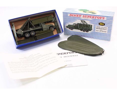 French Dinky Toys, No.884 Brockway Bridgelayer, 6-wheeled Truck in military green, with plastic bridge sections and 4 x infla