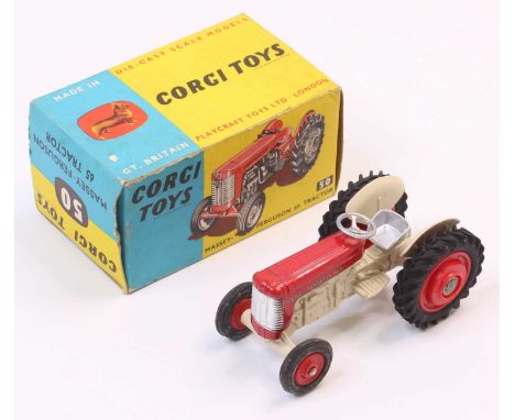 Corgi Toys No.50 Massey Ferguson 65 Tractor in red and off-white body colour in mint condition, comes complete with inner pac