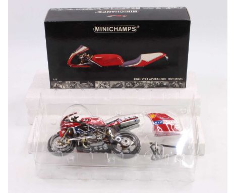 Minichamps 1/12th scale boxed Motorcycle, Ducati 998 R Troy Bayliss 2002 Super Bike, housed in the original packaging 