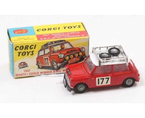 Corgi Toys No.339 B.M.C Mini Cooper "Monte Carlo" with red body and white roof, fitted with red interior and roof rack, jewel