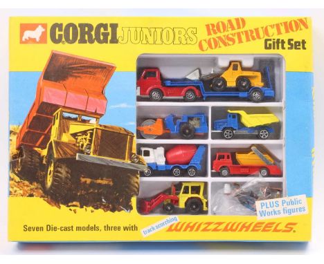 Corgi Juniors No. 3024 Road Construction Gift Set - all vehicles present together with 5 workmen figures, housed in the origi