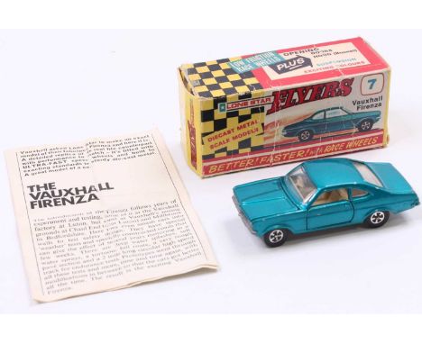 A Lone Star Flyers No. 7 Vauxhall Firenza in metallic blue-green with an off white interior and silver base, the model does h