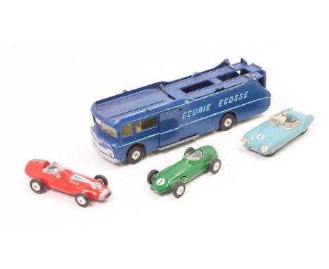 Corgi Toys No. 1126 Ecurie Ecosse Racing Car Transporter in metallic blue with spun hubs and light blue lettering, sold with 