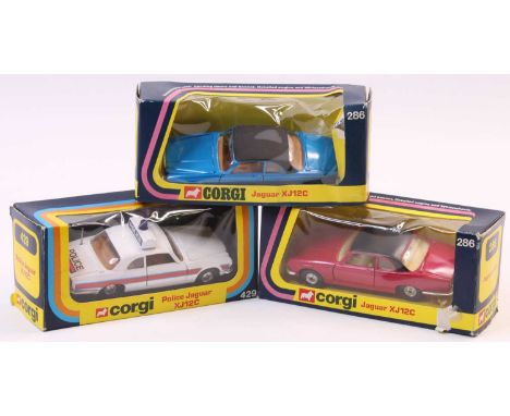 Corgi Toys Boxed Jaguar Group, 3 examples to include No.286 Jaguar XJ12C, finished in red (VG-BVG), another No.286 finished i