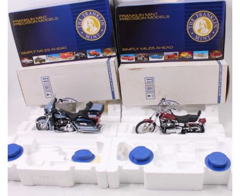 2 Franklin Mint Precision Models 1/10 scale motorcycles to include a 2004 Harley Davidson Dyna Wide Glide finished in red, an