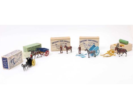 Vintage boxed farming group to include, Britains No. 40F Farm Cart and Horse - blue cart with dark tan shafts, red spoked whe