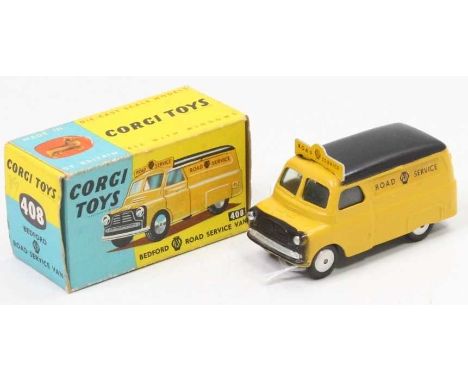 Corgi Toys, 408, Bedford AA service van, yellow body with black roof and grille, divided windscreen,smooth hubs, AA road serv