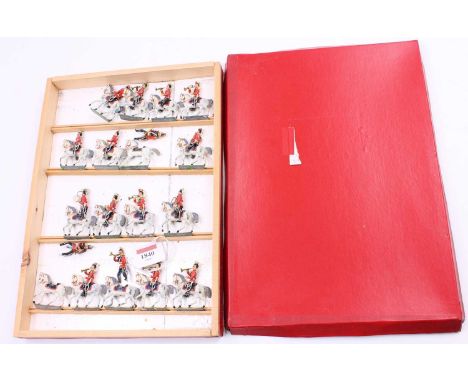 Heyde of Dresden 48mm scale lead French Mounted Band Group, 17 examples housed in a red ground box, box heavily worn