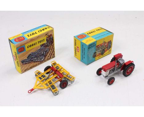 Corgi Toys farming implement diecast group, two examples to include a No. 66 Massey Ferguson 165 tractor finished in red, whi