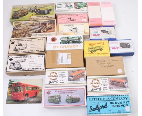 19 various boxed white metal and resin vehicle kits, all 1/76th scale, 4 examples have been built to a good standard, un-made