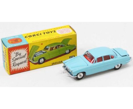 Corgi Toys, 238, Jaguar Mark X, light blue body with red interior, jewelled headlights with spun hubs and silver detailing, t