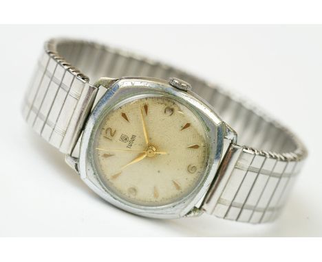 A stainless steel Tudor wristwatch, the signed dial with markers and outer minutes track, signed 15 jewel movement within a d