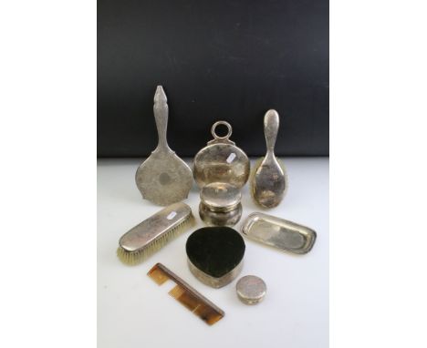 Early 20th Century American silver dressing table set by Black, Starr &amp; Frost to include pin dish, clothes brush, mirror,