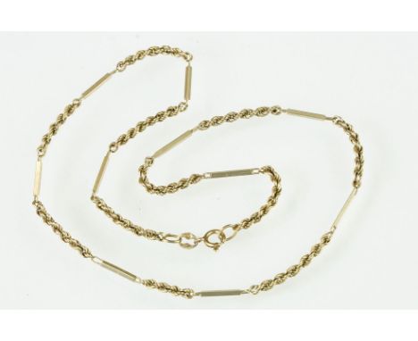 9ct gold rope twist necklace chain with bar spacers and spring ring clasp. Measures 7.5 inches. Hallmarked to jump ring. 