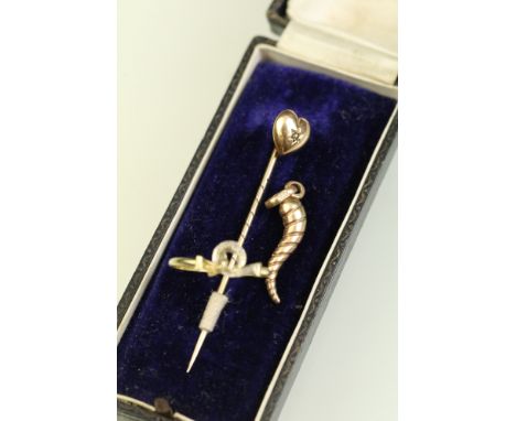 Victorian gold stick pin with a heart finial set with a diamond (marked 15ct to back of heart), 9ct gold hallmarked ring (siz