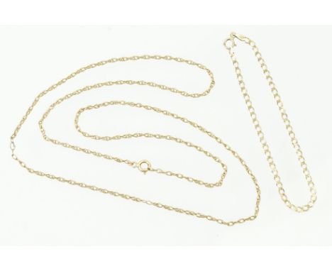 9ct gold rope twist chain necklace with spring ring clasp together with a 9ct gold flat link bracelet chain. Marked 9ct and 3