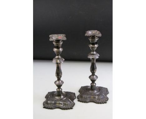 Large pair of late 19th Century silver hallmarked candlesticks with weighted bases and decoration throughout, hallmarked for 