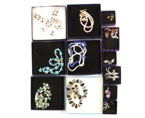 A collection of modern costume jewellery - Pia - eight necklace and earring sets, one brooch, nine pairs of drop earings; a d