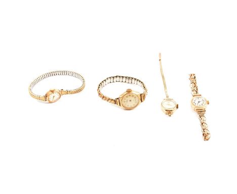 Four ladies' vintage 9 carat yellow gold wristwatches, Corvette - a lady's vintage 9 carat yellow gold wristwatch, 14mm circu