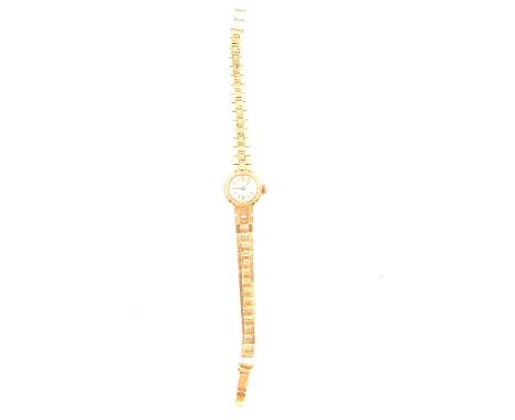 Ramona - a French yellow metal lady's wristwatch, 13mm circular champagne baton dial with 12 and 6 arabics in a 19mm circular