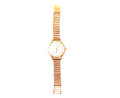 Zenith - a gentleman's gold wristwatch, 33mm circular cream dial with raised baton markers, subsidiary seconds dial, 35mm 18k