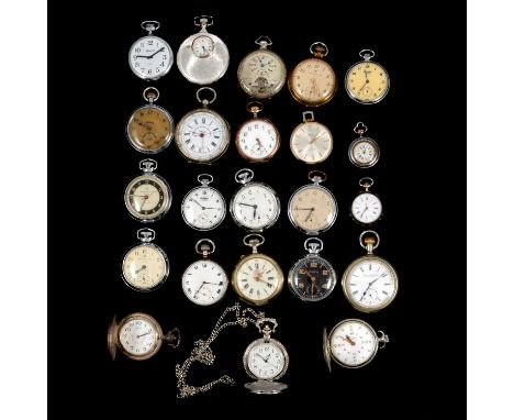 Twenty-three assorted pocket watches, base metal, chrome-plated, brass, some novelty design, Ingersoll; Tell centre seconds c