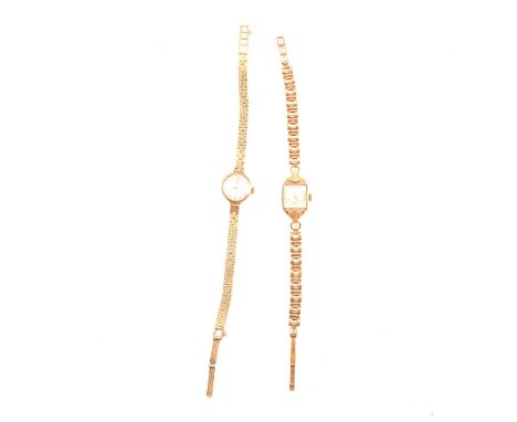 Rotary - two 9 carat gold lady’s wristwatches, one having a circular baton dial in a 15mm case and fitted with a 9 carat yell