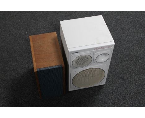 A Jamo Compact 90 speaker together with a teak cased Bang &amp; Olufsen speaker 