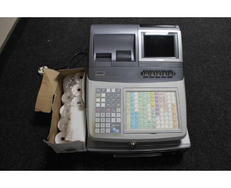 A Casio T-800F electronic cash register (no keys) and a box of till rolls 