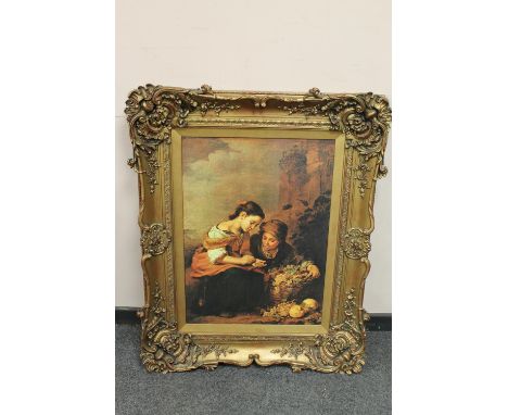 An ornately framed picture depicting two young girls, 83 cm x 101 cm  CONDITION REPORT: This is a textured print. 