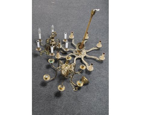 Three continental brass light fittings 