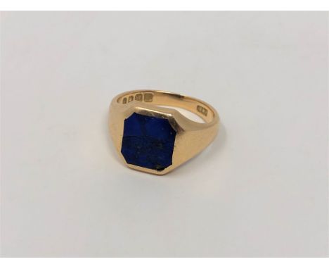 An 18ct gold lapis lazuli signet ring, size T1/2 CONDITION REPORT: 10.2g