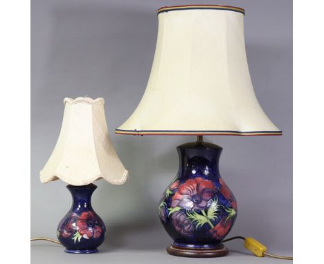 A Moorcroft pottery Anemone table lamp of baluster shape, with hand-painted &amp; tube-lined decoration; &amp; a small a ditt