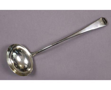 A Geroge III silver Old English soup ladle with oval bowl, 32.5 cm long; London 1805, by Eley &amp; Fearn. (5½ oz).