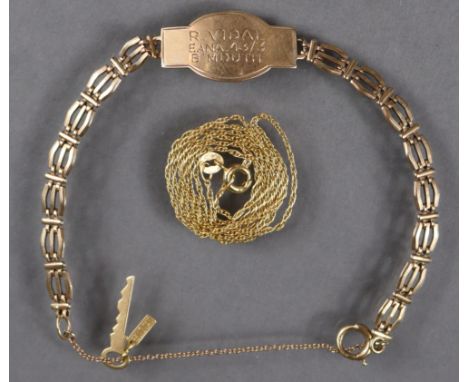 A 9ct gold identity bracelet (6.7g); &amp; a 9ct gold fine-link chain necklet (1.4g).