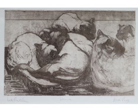 BETTY SANDHAM (contemporary).  “Siamese”, etching, artist’s proof, signed &amp; inscribed in pencil, 29.5cm x 45cm (image), f