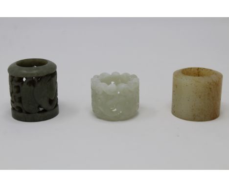 (3) Carved Chinese Jade Archer's Rings.