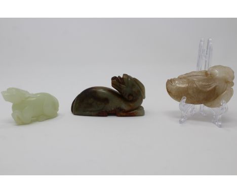 (3) Carved Chinese Jade Animal Figures.
