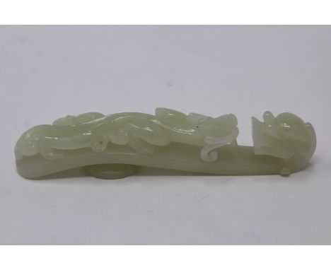 Carved Chinese Jade Dragon Belt Hook.Length: 5 inches.