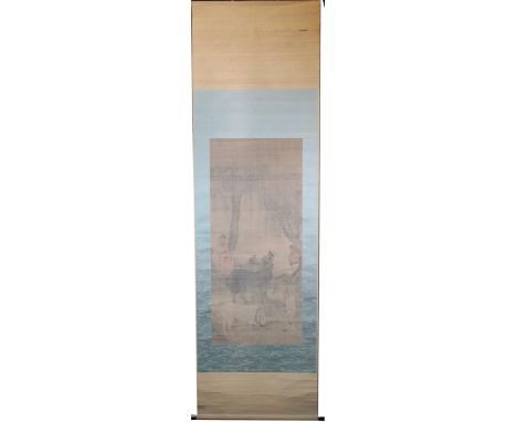 Early Antique Chinese Scroll Painting, Signed on backside. Faintly marked upper right. Possibly Ming. Image Size: 38 x 16.5 i