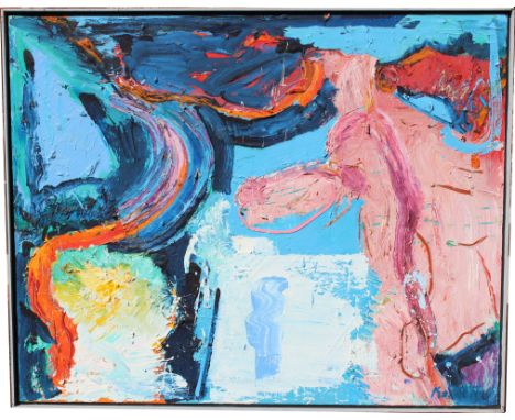 Thomas Koether ((New York, Florida / Europe, Australia, Born 1940) Large Abstract Painting, with exhibition label verso. Sigh