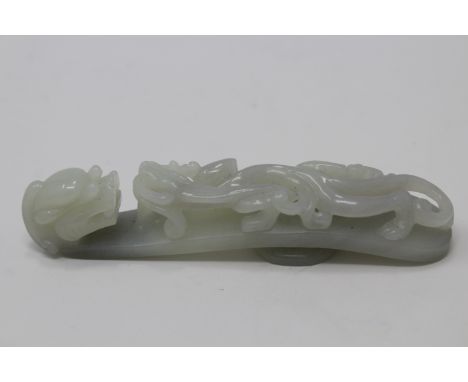 Carved Chinese Jade Dragon Belt Hook.Length: 4.25 inches.