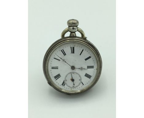 Swiss Cylindre Open Face, Size 6s, Roman Numerals, Mechanical: Hand-winding, Nicely Embossed Case with Floral Design and Cart