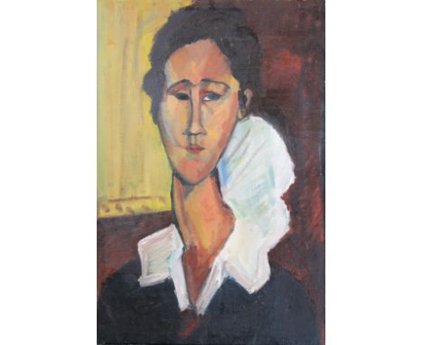 European School, Portrait of a Woman. After Modigliani. Oil on Canvas. Appears to be unsigned. Provenance: Private Oklahoma c