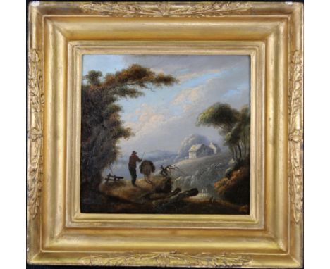 Old Master Style, Painting of a Traveler along a path. Appears to be unsigned, has not been examined out of frame. Housed in 
