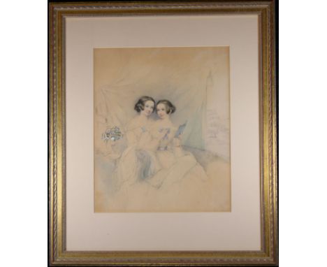 American School, Portrait of Two Young Girls in an interior setting. Appears to be unsigned, has not been examined outside of