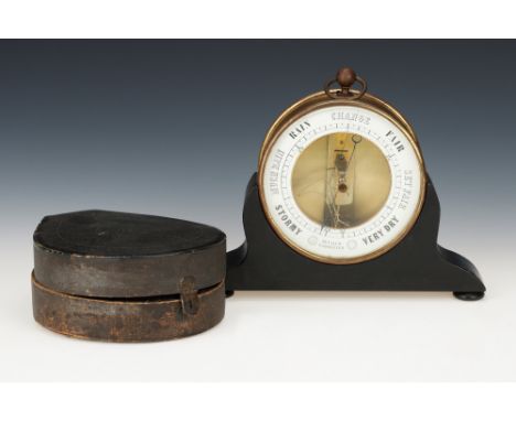 A Bourdon Barometer with case &amp; Stand, French, c.1860, the white face printed 'Bourdon &amp; Richards Patent, Paris Gold 