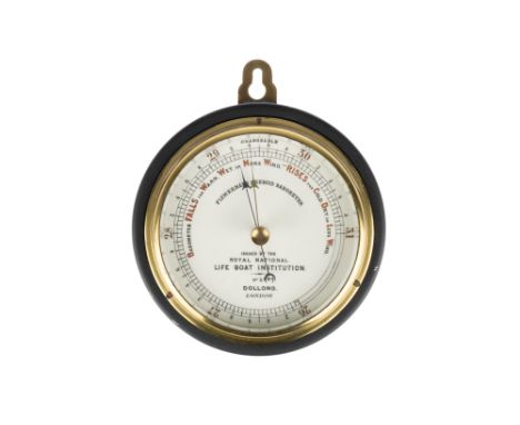 Fishermans Aneroid Barometer, Dollond, London, English, c.1900, printed to the cream ceramic face 'FISHERMANS ANEROID BAROMET